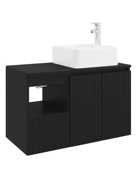 Set di mobili per il bagno 2 pz Nero Legno ingegnerizzato