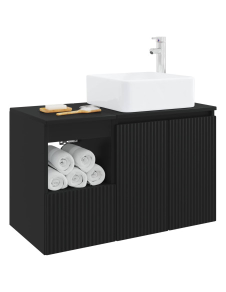 Set di mobili per il bagno 2 pz Nero Legno ingegnerizzato