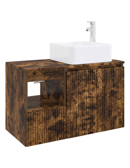 Set di mobili per il bagno 2 pz Rovere Fumo