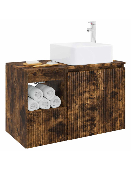 Set di mobili per il bagno 2 pz Rovere Fumo