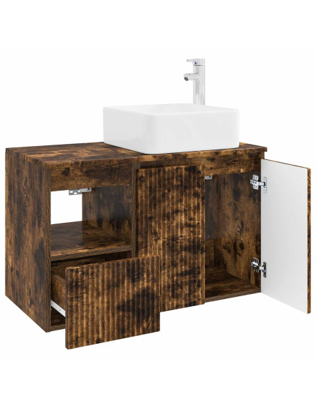 Set di mobili per il bagno 2 pz Rovere Fumo