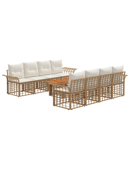 Set Divano da Giardino 9 pz Naturale e Bianco Crema polyrattan