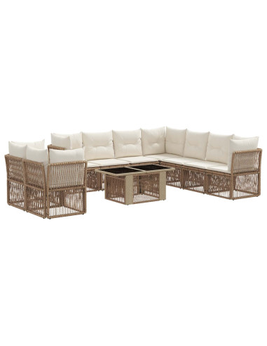 Set Divano da Giardino 10 pz Beige polyrattan