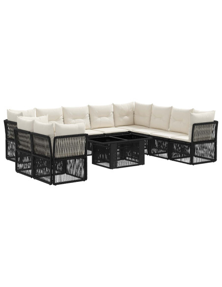Set Divano da Giardino 11 pz Nero polyrattan