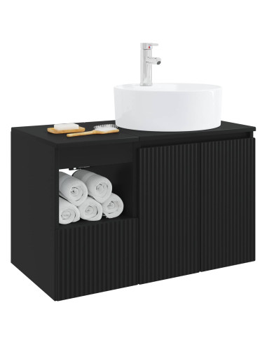 Set di mobili per il bagno 2 pz Nero Legno ingegnerizzato