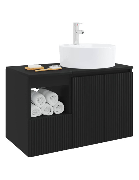 Set di mobili per il bagno 2 pz Nero Legno ingegnerizzato