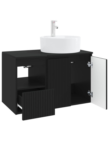 Set di mobili per il bagno 2 pz Nero Legno ingegnerizzato