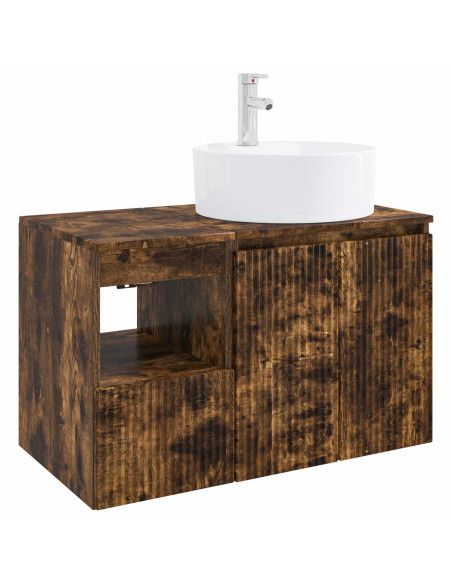 Set di mobili per il bagno 2 pz Rovere Fumo