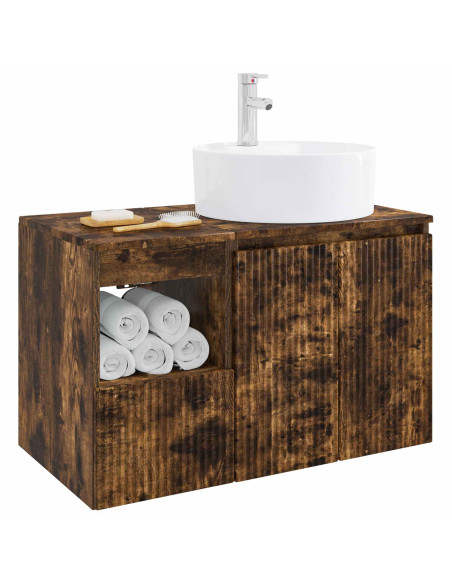 Set di mobili per il bagno 2 pz Rovere Fumo