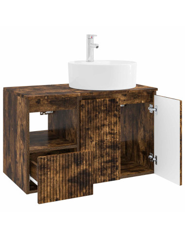 Set di mobili per il bagno 2 pz Rovere Fumo