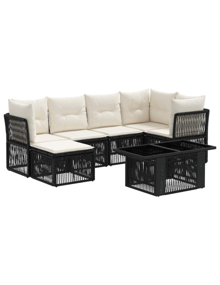 Set Divano da Giardino 7 pz Nero polyrattan
