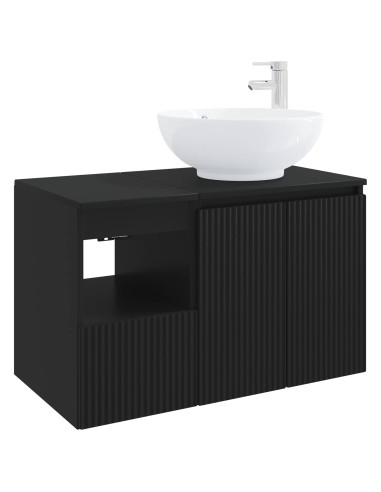 Set di mobili per il bagno 2 pz Nero Legno ingegnerizzato