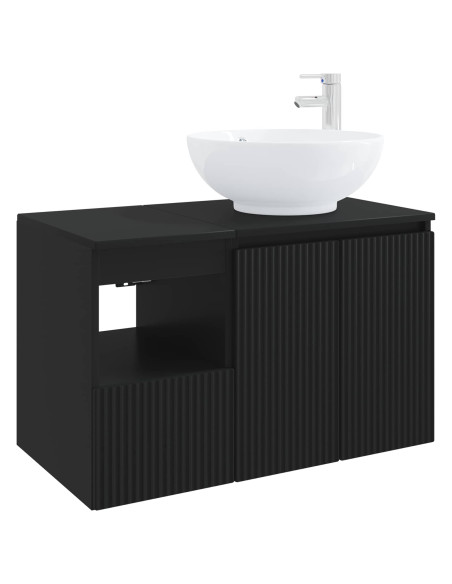 Set di mobili per il bagno 2 pz Nero Legno ingegnerizzato