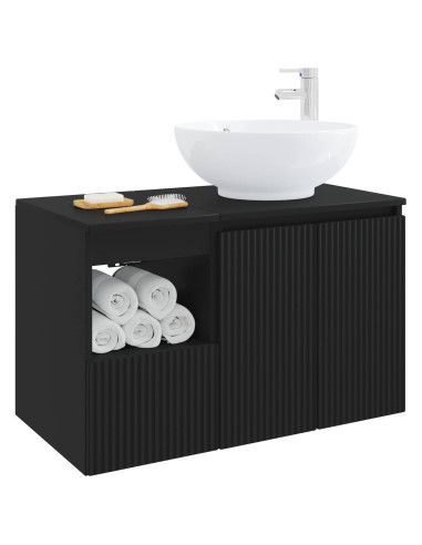 Set di mobili per il bagno 2 pz Nero Legno ingegnerizzato