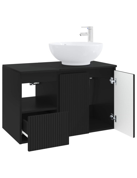 Set di mobili per il bagno 2 pz Nero Legno ingegnerizzato