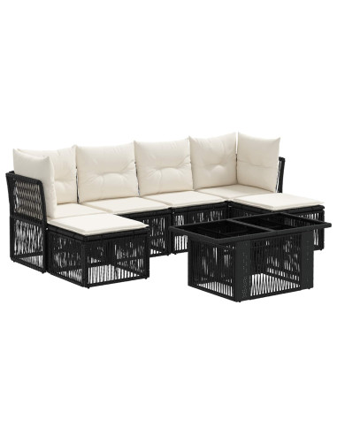 Set Divano da Giardino 7 pz Nero polyrattan