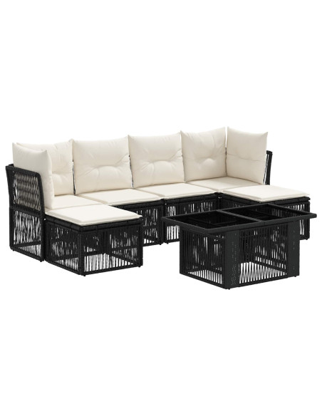 Set Divano da Giardino 7 pz Nero polyrattan