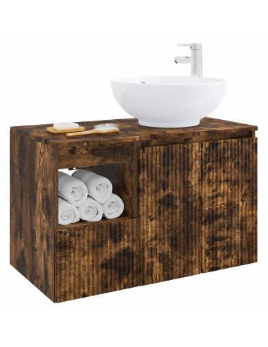 Set di mobili per il bagno 2 pz Rovere Fumo