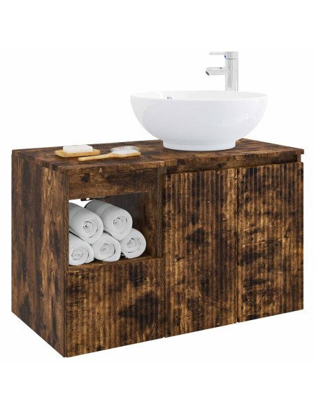 Set di mobili per il bagno 2 pz Rovere Fumo