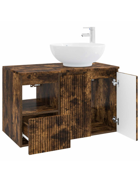 Set di mobili per il bagno 2 pz Rovere Fumo