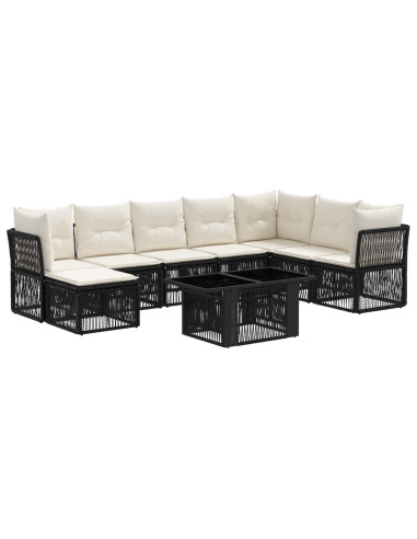 Set Divano da Giardino 9 pz Nero polyrattan