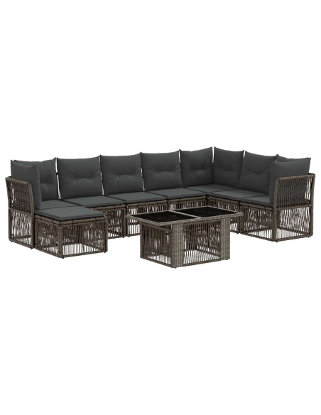 Set Divano da Giardino 9 pz Grigio polyrattan