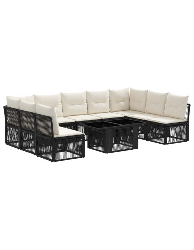 Set Divano da Giardino 10 pz Nero polyrattan