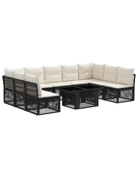 Set Divano da Giardino 10 pz Nero polyrattan