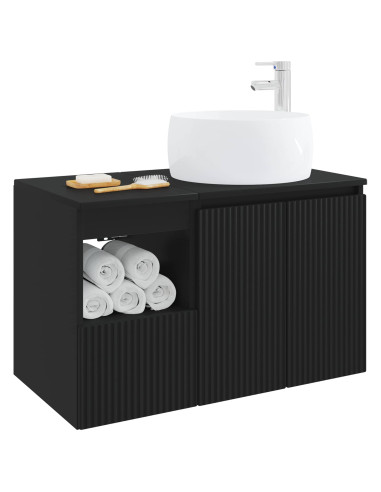 Set di mobili per il bagno 2 pz Nero Legno ingegnerizzato