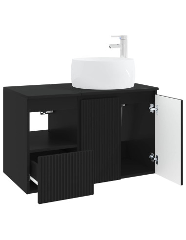 Set di mobili per il bagno 2 pz Nero Legno ingegnerizzato