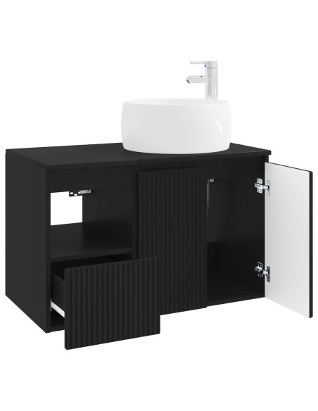 Set di mobili per il bagno 2 pz Nero Legno ingegnerizzato