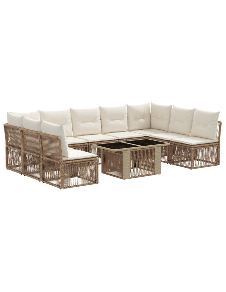 Set Divano da Giardino 10 pz Beige polyrattan