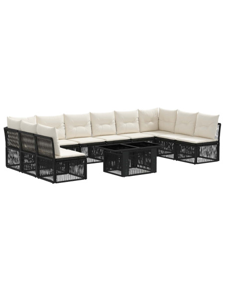 Set Divano da Giardino 11 pz Nero polyrattan