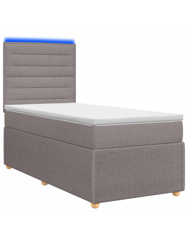 Letto Box Spring LED con Materasso Tortora 90 x 190 cm Tessuto