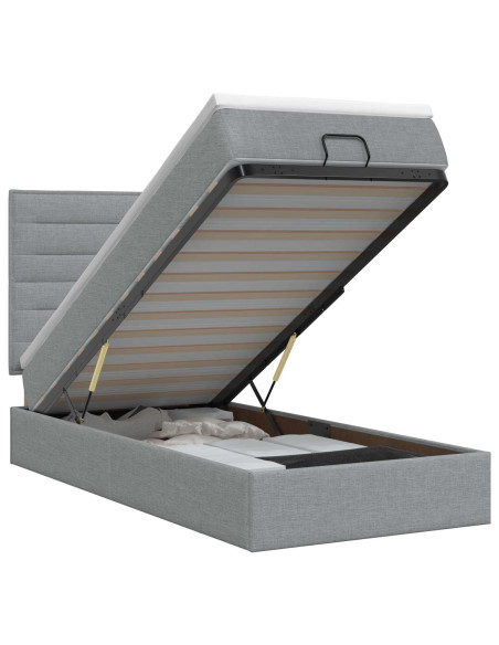 Letto ottomano con materasso Grigio Chiaro 100 x 200 cm Tessuto