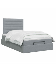 Letto ottomano con materasso Grigio Chiaro 120 x 190 cm Tessuto 2