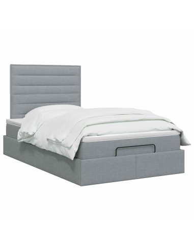 Letto ottomano con materasso Grigio Chiaro 120 x 190 cm Tessuto