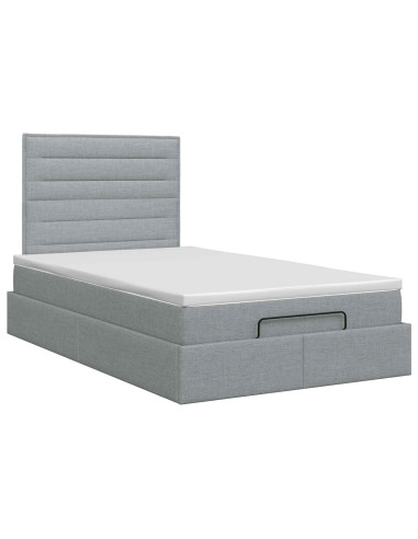 Letto ottomano con materasso Grigio Chiaro 120 x 190 cm Tessuto