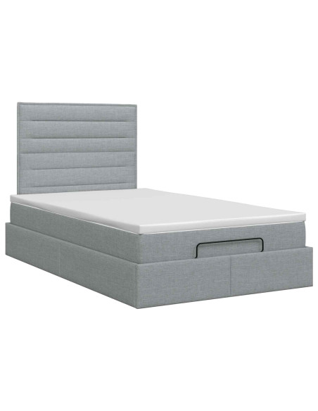 Letto ottomano con materasso Grigio Chiaro 120 x 190 cm Tessuto