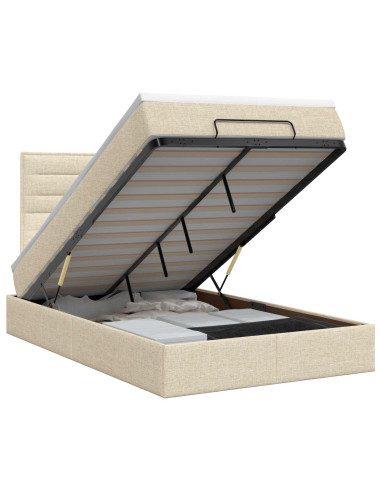 Letto ottomano con materasso Crema 120 x 190 cm Tessuto