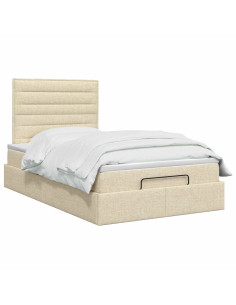 Letto ottomano con materasso Crema 120 x 190 cm Tessuto 2