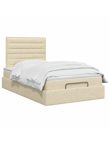 Letto ottomano con materasso Crema 120 x 190 cm Tessuto