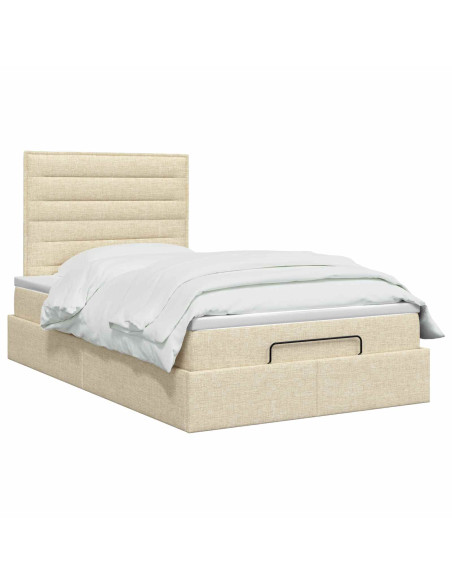 Letto ottomano con materasso Crema 120 x 190 cm Tessuto