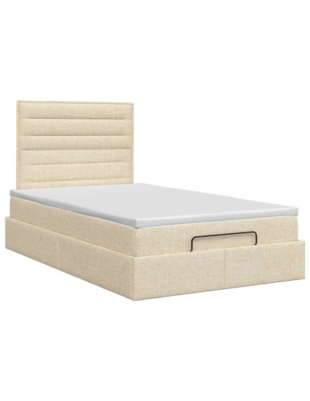 Letto ottomano con materasso Crema 120 x 190 cm Tessuto