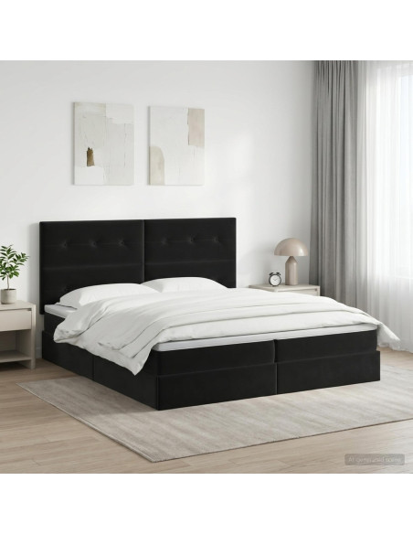 Letto con contenitore e materasso Nero 200 x 200 cm Velluto