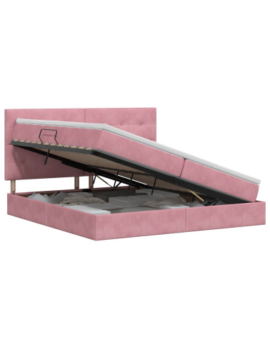 Letto con contenitore e materasso Rosa 200 x 200 cm Velluto