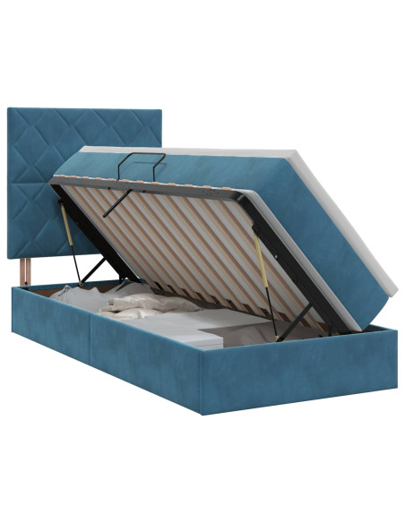Letto con contenitore e materasso Blu Scuro 90 x 200 cm Velluto