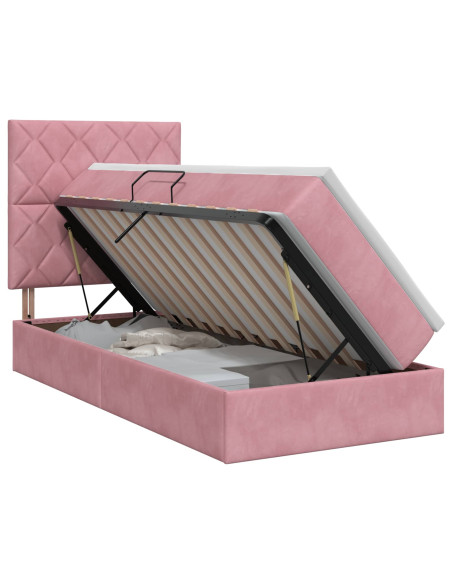 Letto con contenitore e materasso Rosa 90 x 200 cm Velluto
