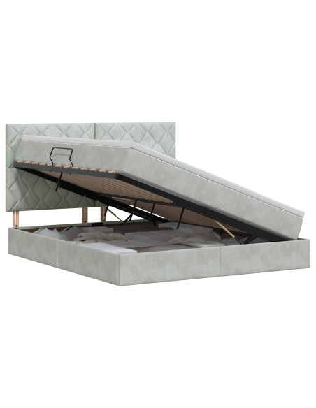 Letto con contenitore e materasso Grigio Chiaro 140 x 190 cm