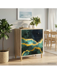 Cassettiera WIJHE Stampa in marmo turchese 66 x 36,5 x 75 cm